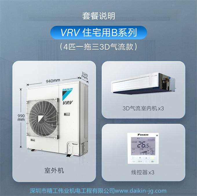 DAIKIN/大金中央空調(diào)4匹一拖三 隱藏式家用變頻VRV-B空調(diào)機(jī)3D氣流