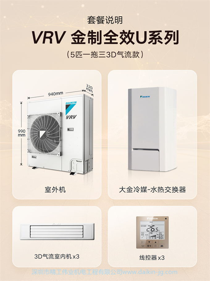 DAIKIN大金中央空調家用6匹一拖五多聯(lián)機采暖地暖VRV U系列3D氣流款