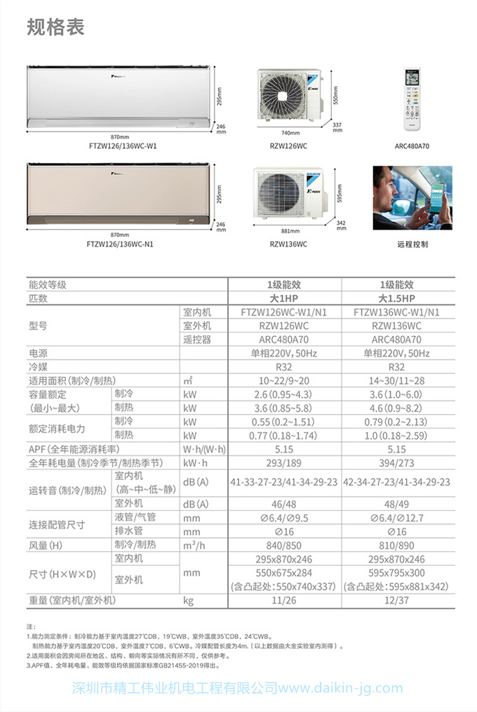 Daikin/大金FTZW136WC-W1+FTCR236WC-W1變頻冷暖家用空調(diào)組合套裝(圖4)