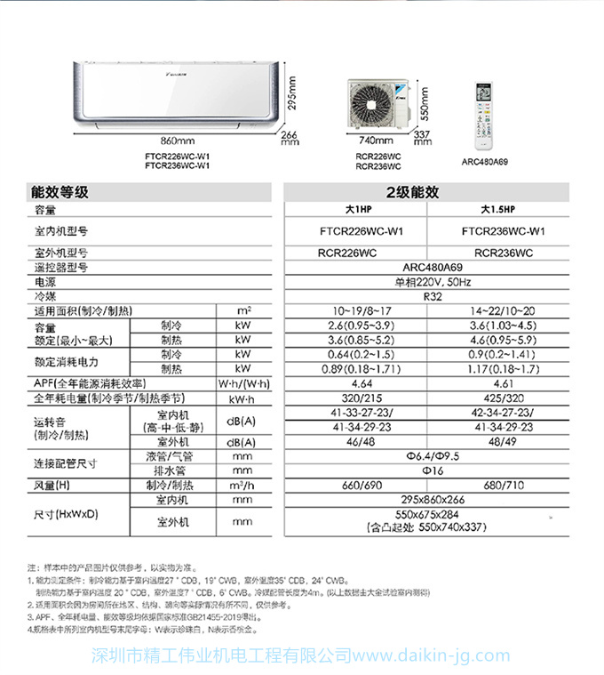 Daikin/大金FTZW136WC-W1+FTCR236WC-W1變頻冷暖家用空調(diào)組合套裝(圖8)