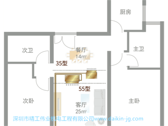 大金中央空調(diào)安裝案例——客餐廳LP系列安裝實例分享