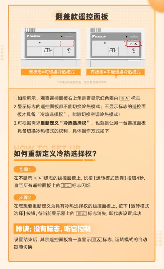 覆蓋款遙控面板如何找到并設置“冷熱選擇權”